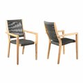 Armen Living 36.5 in. Madsen Outdoor Patio Charcoal Rope Arm Acacia Chair, Natural Color - Set of 2 LCMASICHTK
